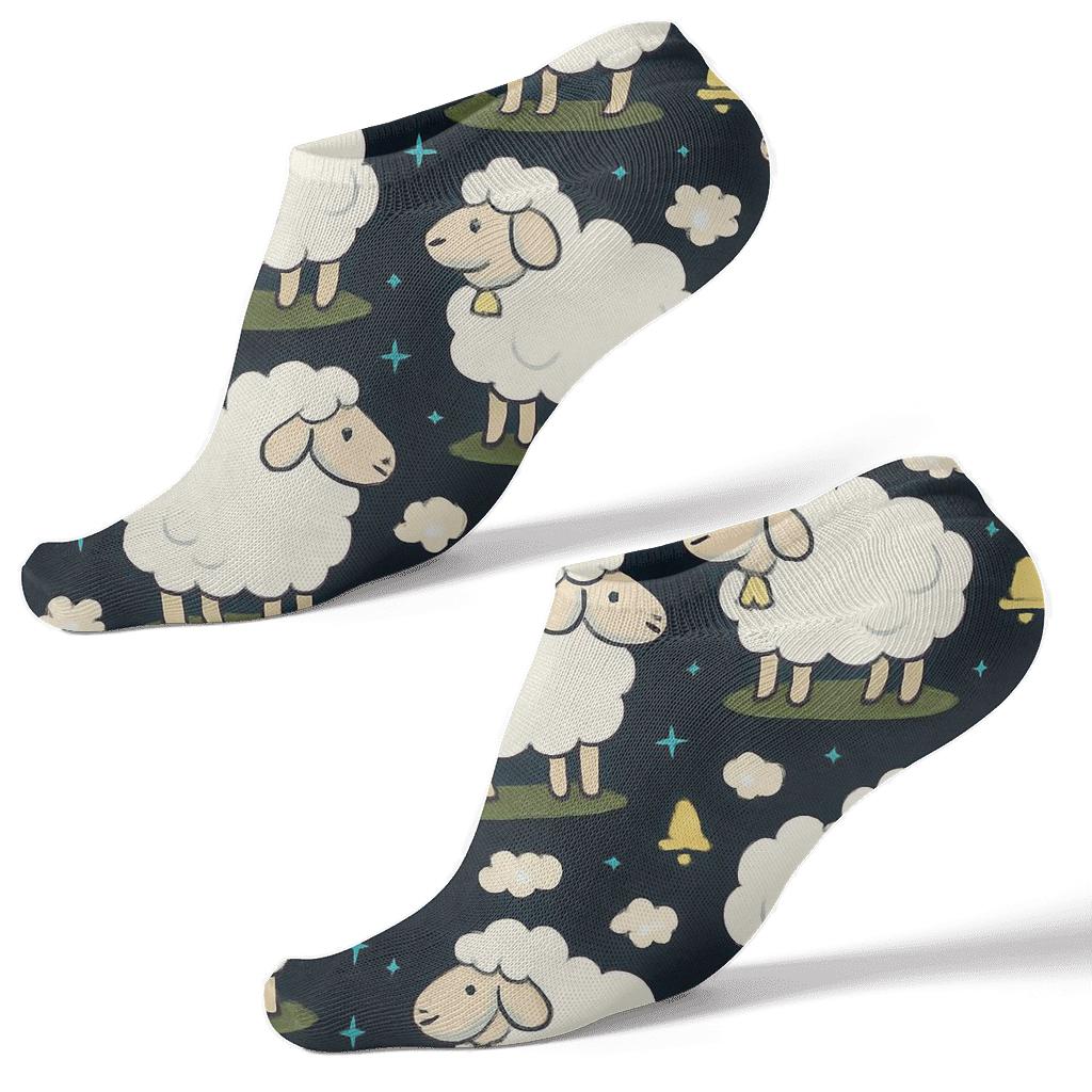Sheep Pasture Starfield Grid unique graphic ankle socks