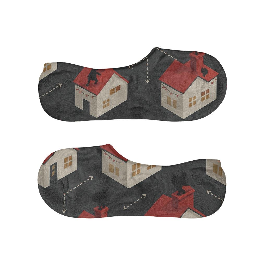Rooftop Route Map In Santa Claus Style anti-slip no-show socks