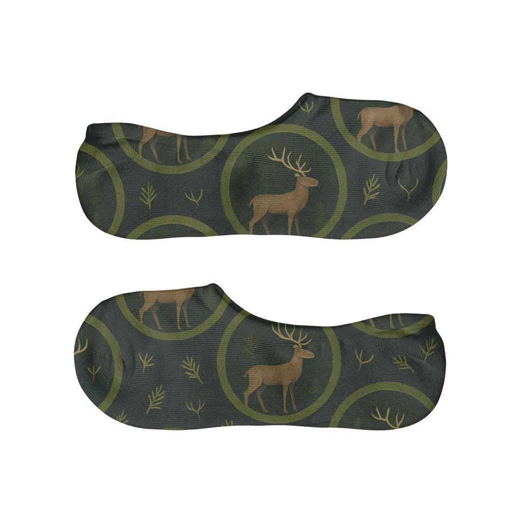 Forest Ring Reindeer-Circle Motif soft cotton no-show socks