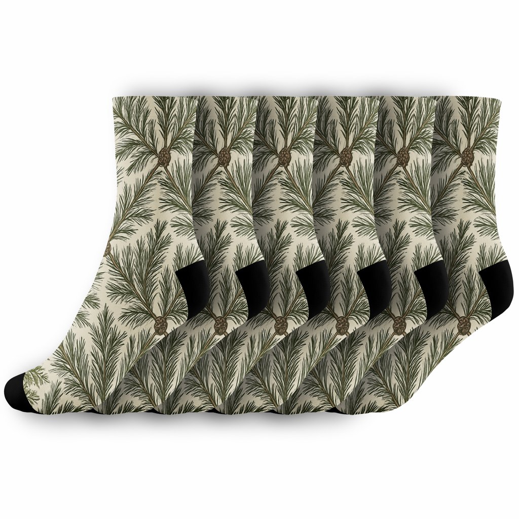 Frosted Conifer Lattice Evergreen Branches premium sports crew socks