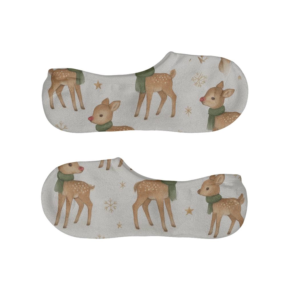 Snowfield Fawn Scatter Rudolph Pattern designer print no-show socks