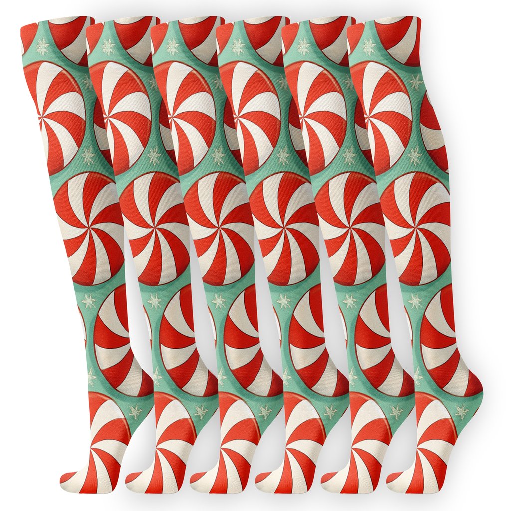 Peppermint Stripe Holiday Spiral Tiles comfortable cotton knee-high socks