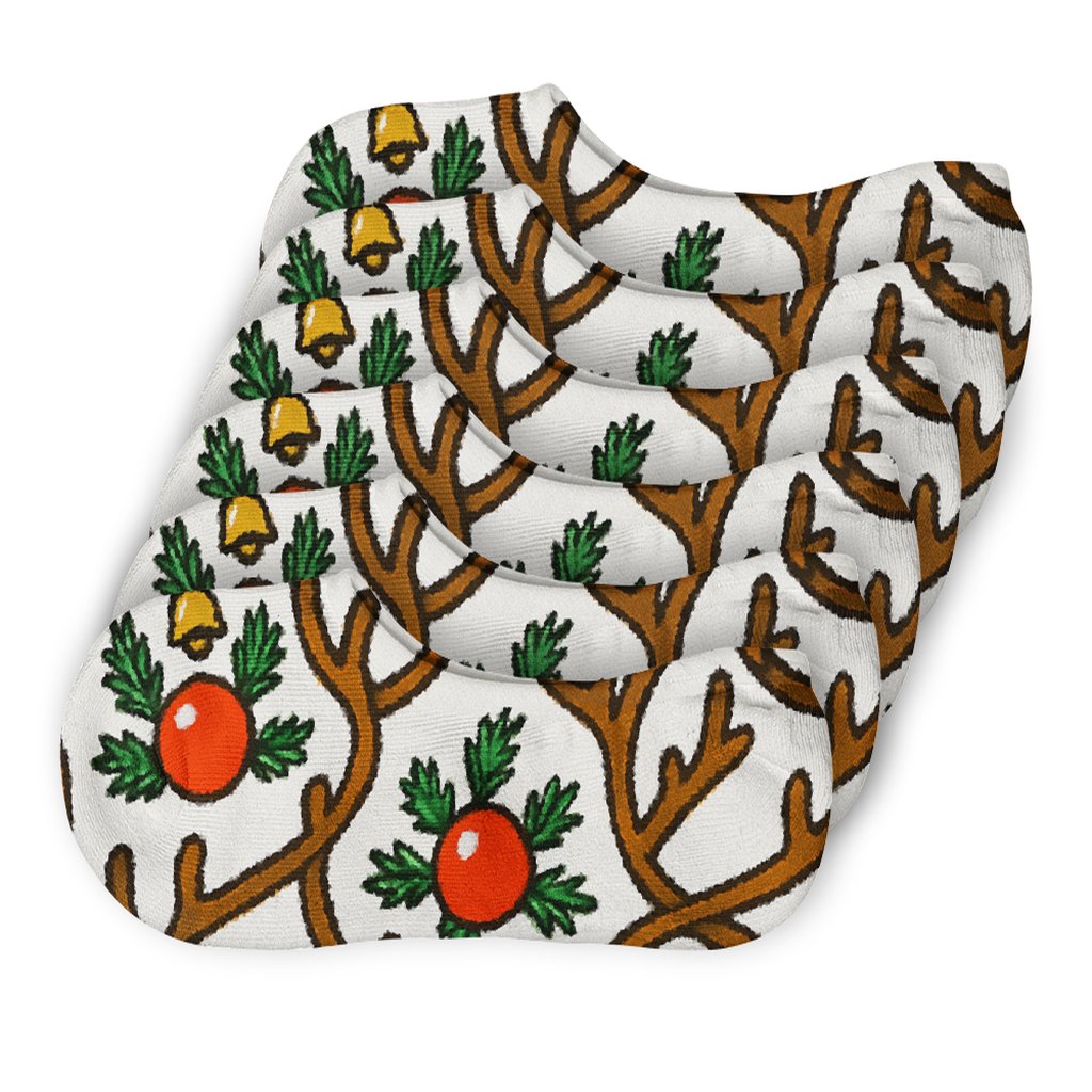 Antler Crown Garland With Rudolph Glow designer printed no-show socks