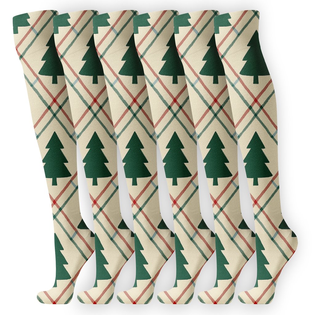 Plaid Overlay Xmas Tree Silhouettes soft everyday knee-high socks