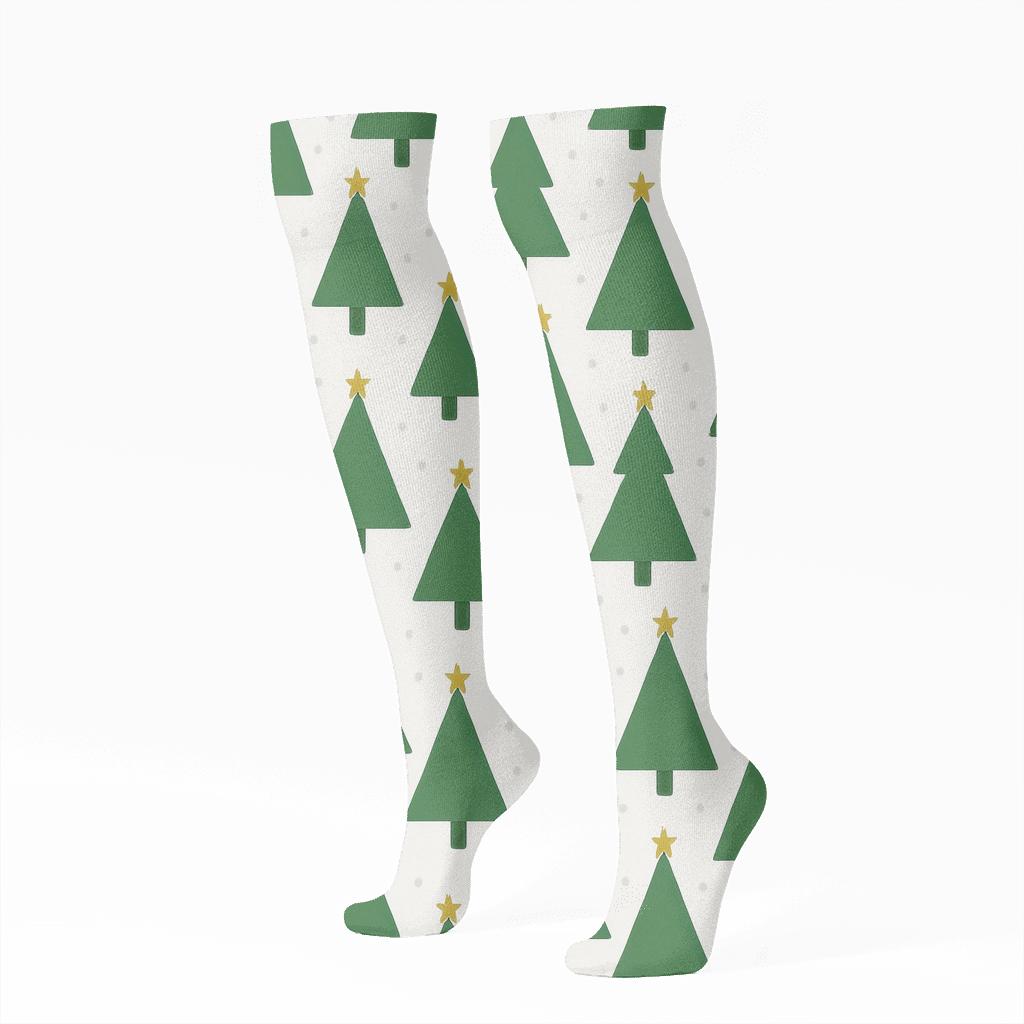 Evergreen Forest Holiday Silhouette Grid unique graphic knee-high socks