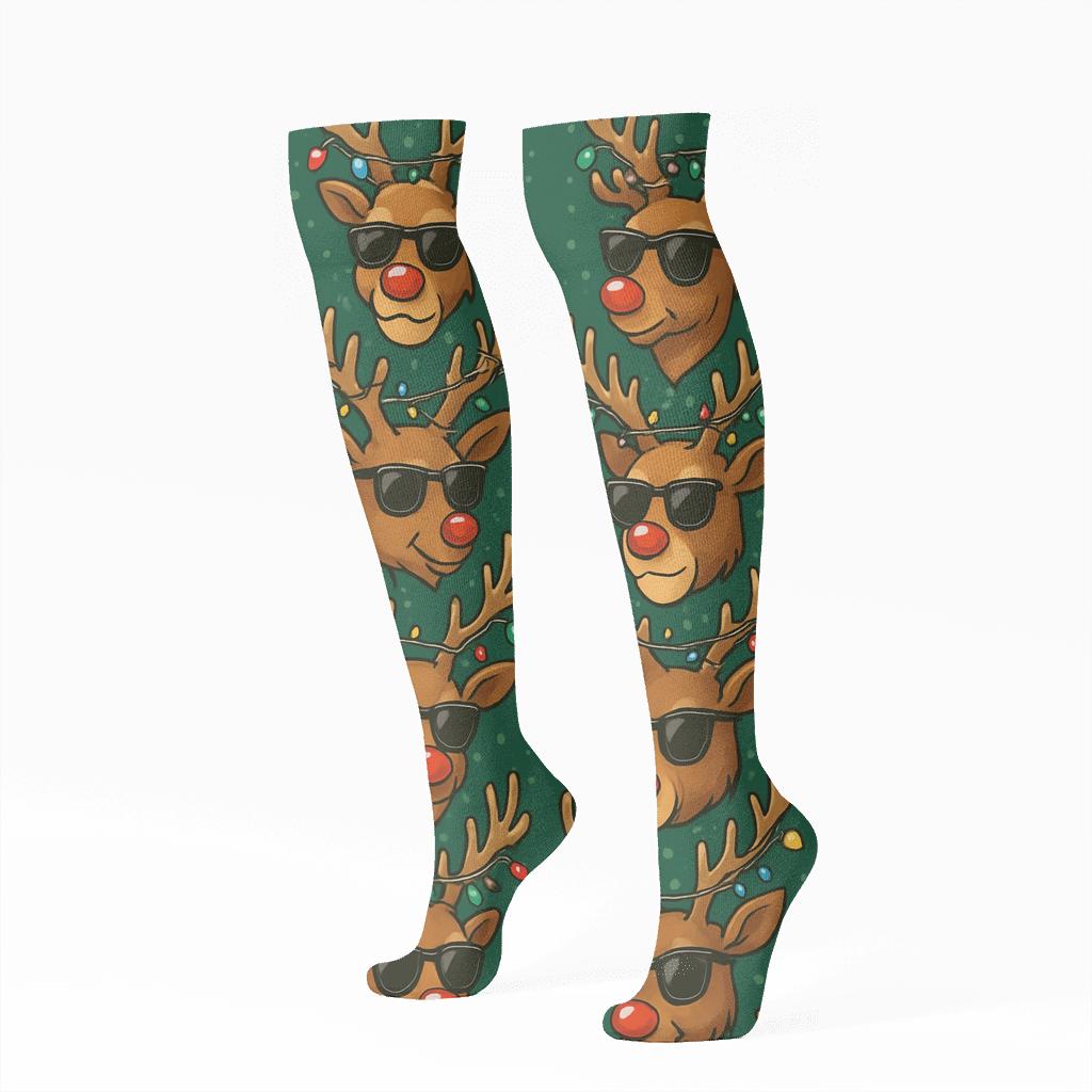 Reindeer Antler Lights Portrait Stripe custom knee-high socks