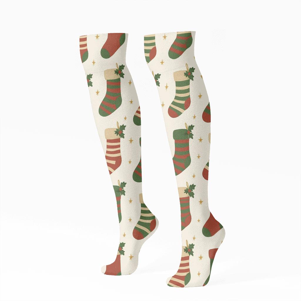 Striped Stocking Xmas Columns custom knee-high socks