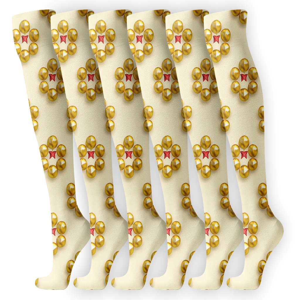 Golden Bell Ring Holiday Bands designer print knee-high socks