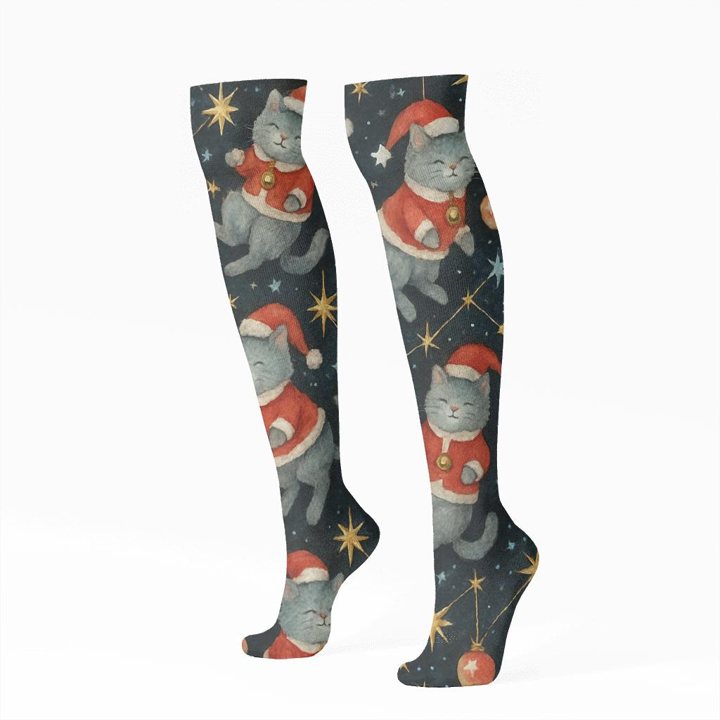 Midnight Space Santa Cats Constellation Pattern personalized knee-high socks