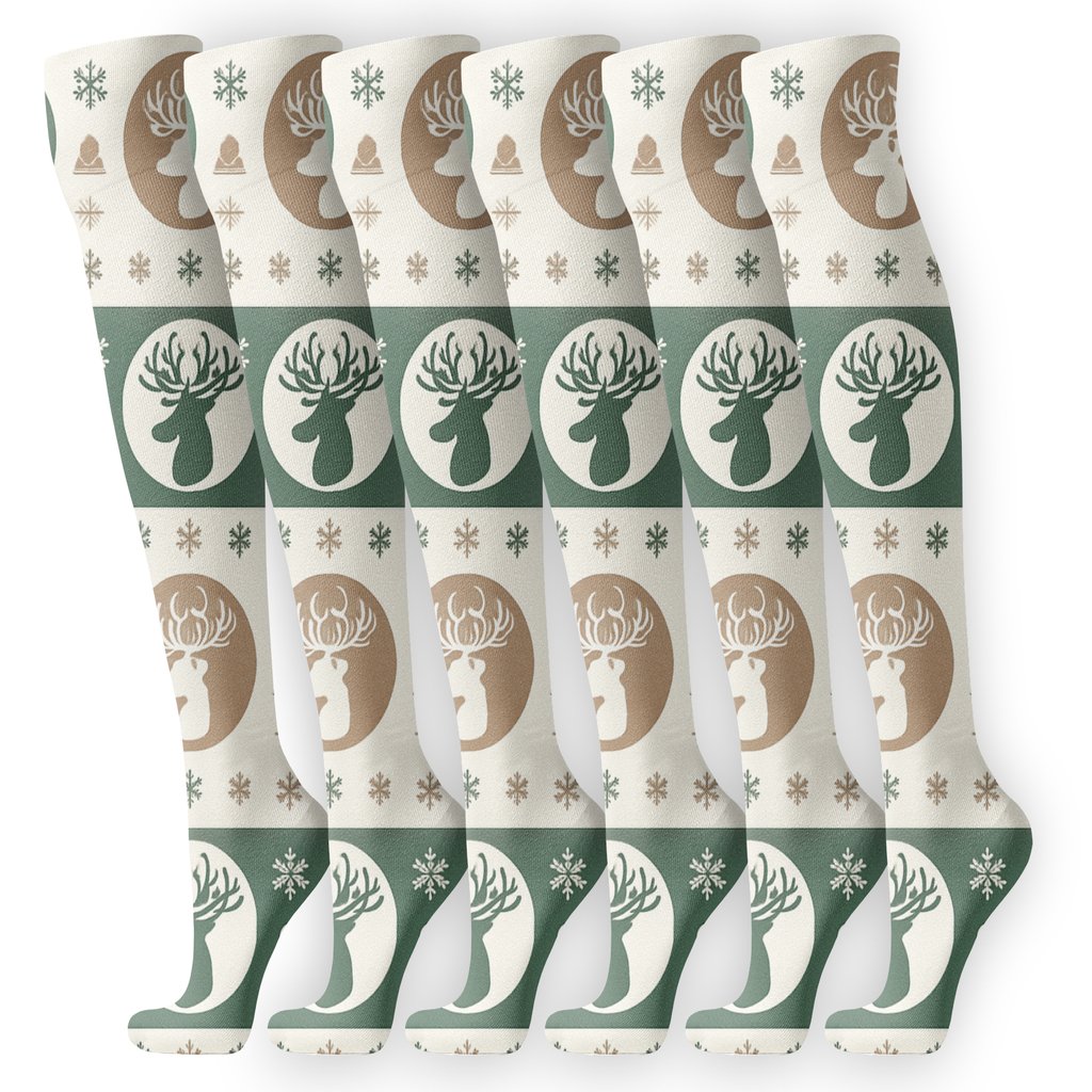 Nordic Band With Dancing Reindeer Medallions soft everyday knee-high socks