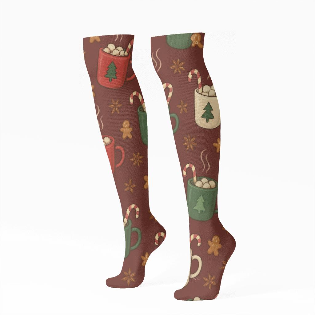 Festive Mug And Cocoa Xmas Scatter comfortable cotton knee-high socks