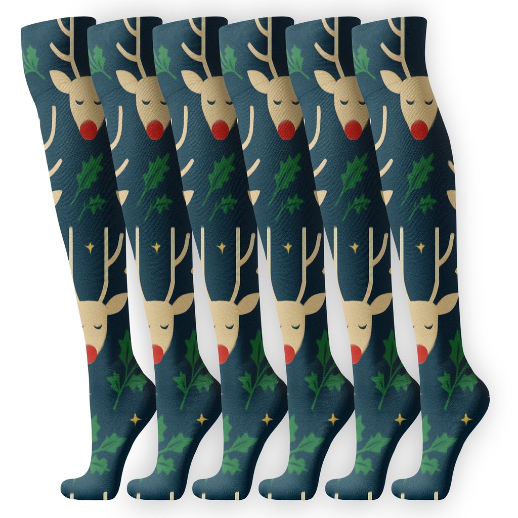 Rudolph Nordic Antler Lattice designer print knee-high socks