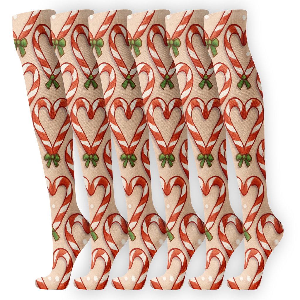 Candy Cane Heart Holiday Tessellation trendy patterned knee-high socks