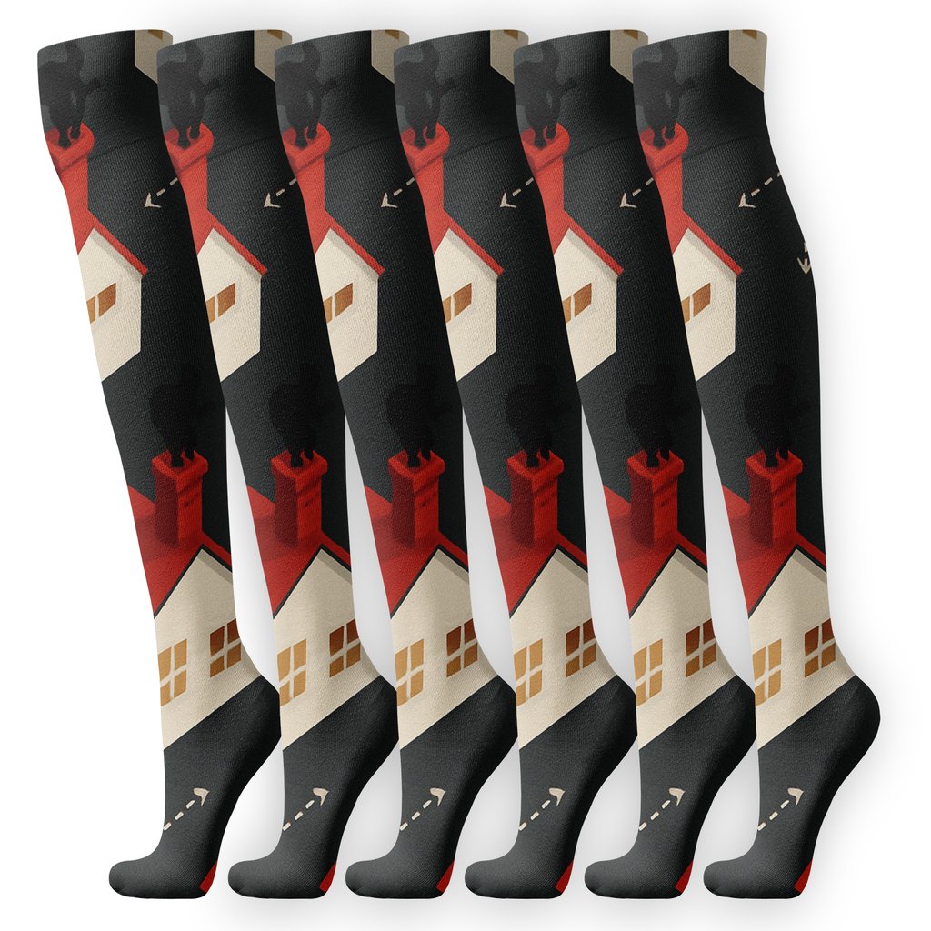 Rooftop Route Map In Santa Claus Style stylish athletic knee-high socks