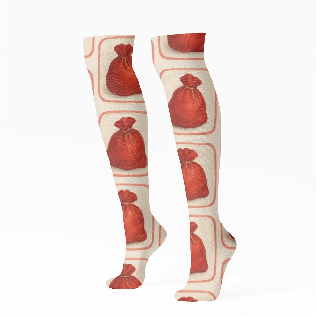 Gift-Sack Santa Tiles On White trendy patterned knee-high socks