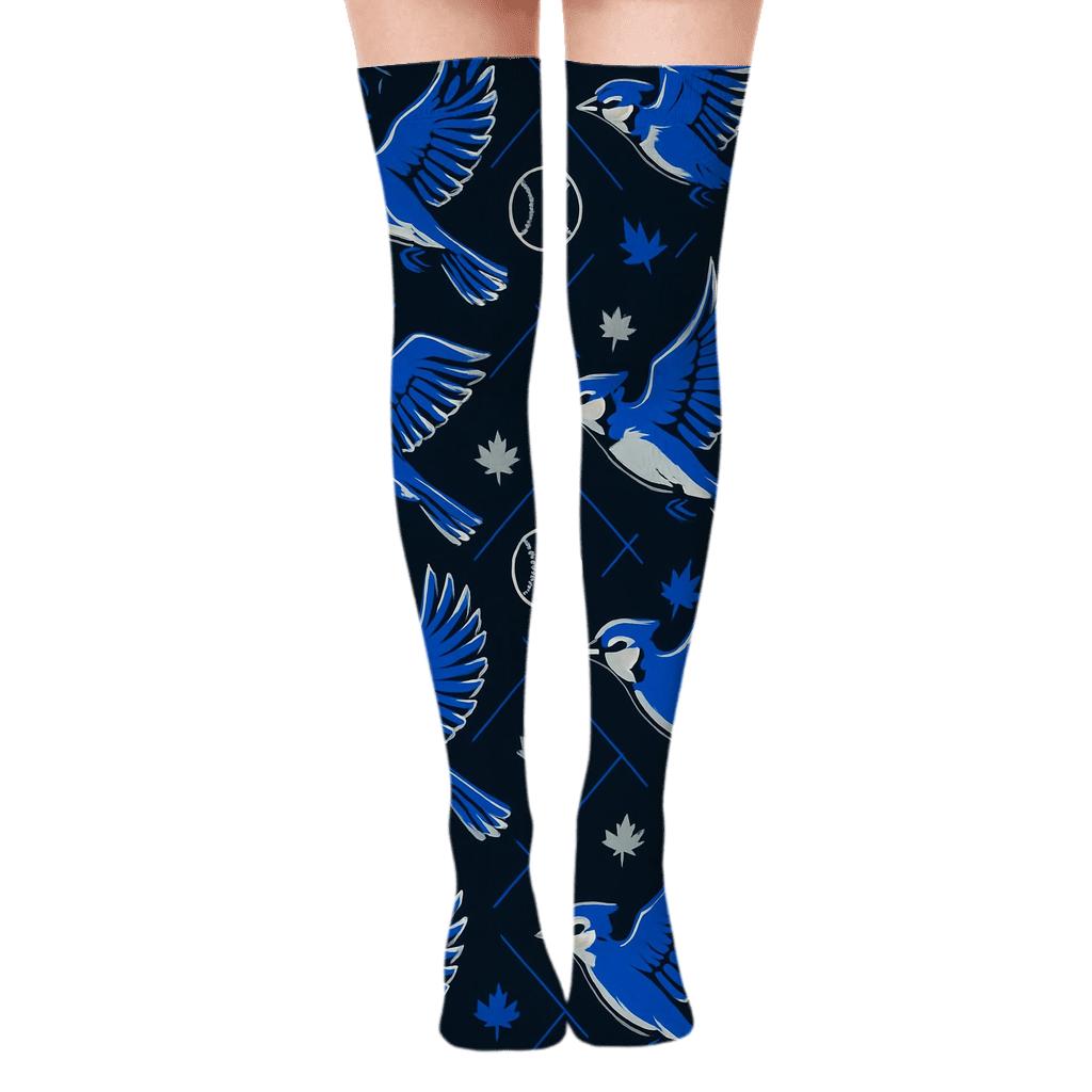 Blue Jays Night Flight Diamond Pattern premium cozy over-the-knee socks