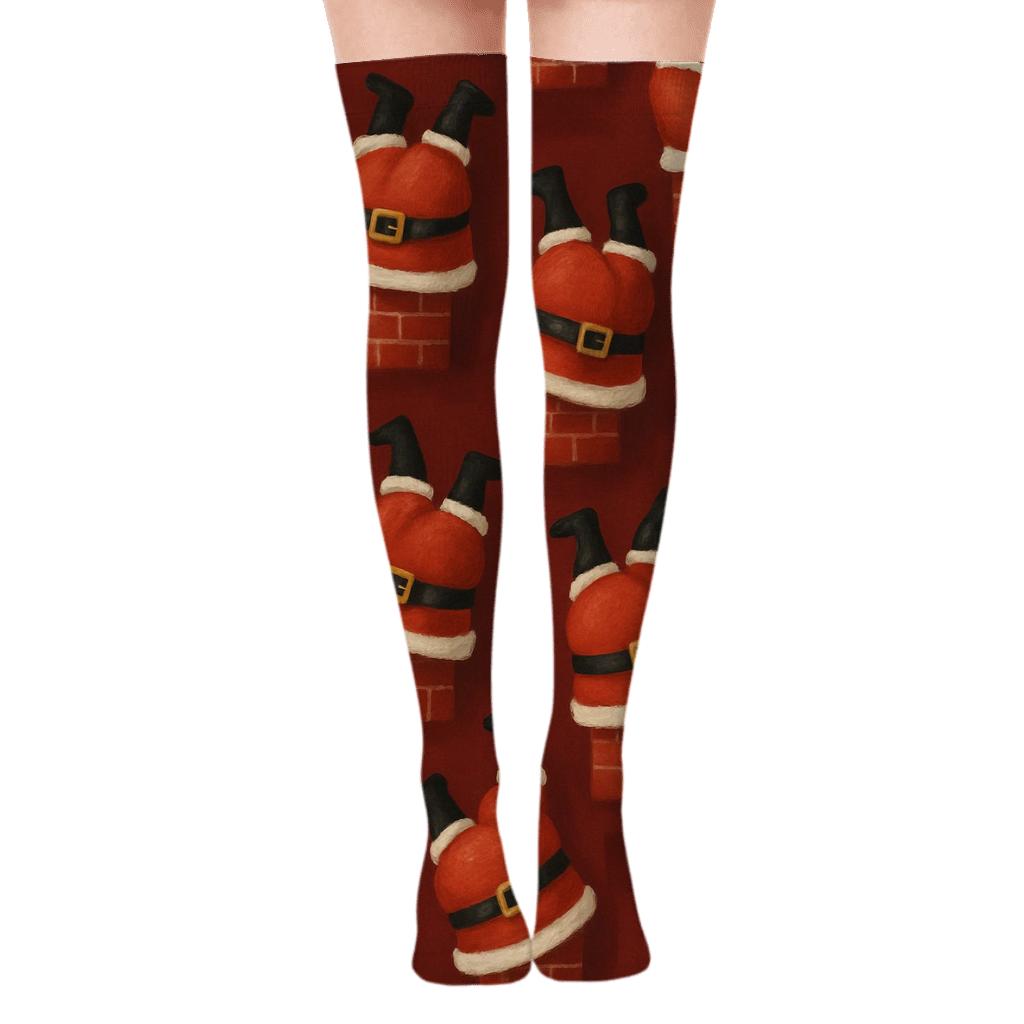 Chimney Entry Santa-Centric Silhouette Repeat trendy patterned over-the-knee socks
