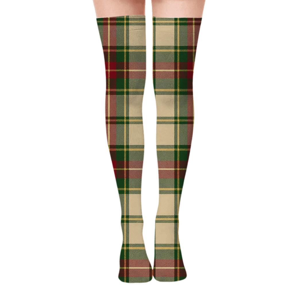 Plaid Ribbon Weave Xmas Style comfortable cotton over-the-knee socks