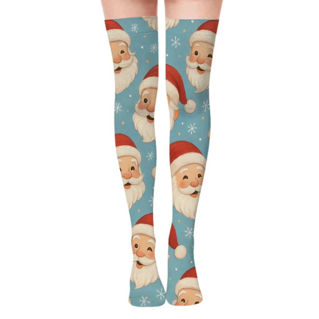 Jolly Santa Faces Christmas Scatter soft everyday over-the-knee socks