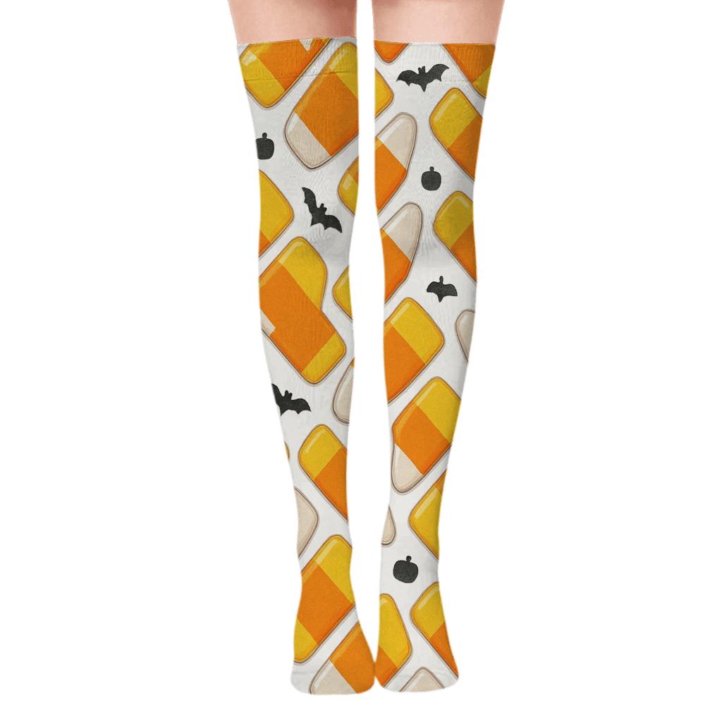 Candy Corn Herringbone Path On White Background personalized over-the-knee socks