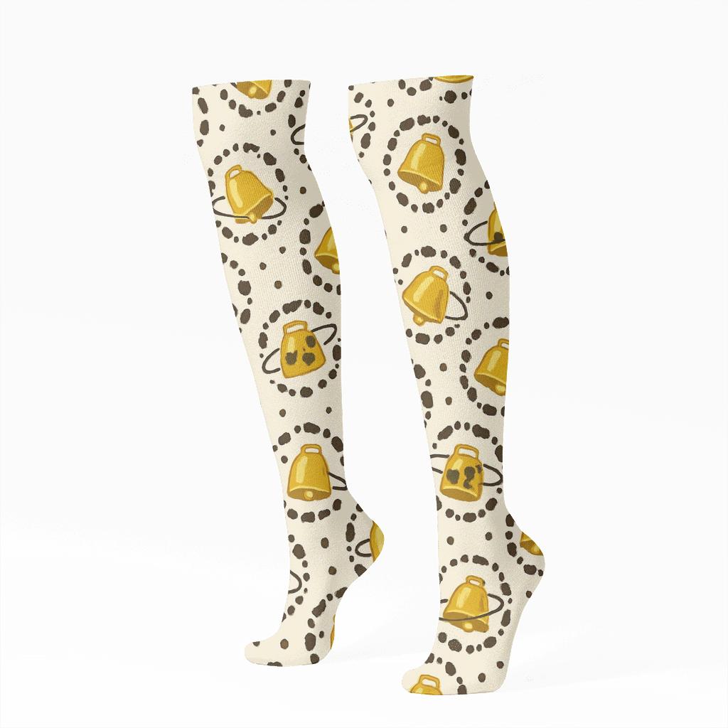 Orbiting Cowbells And Micro Spots comfortable cotton knee-high socks