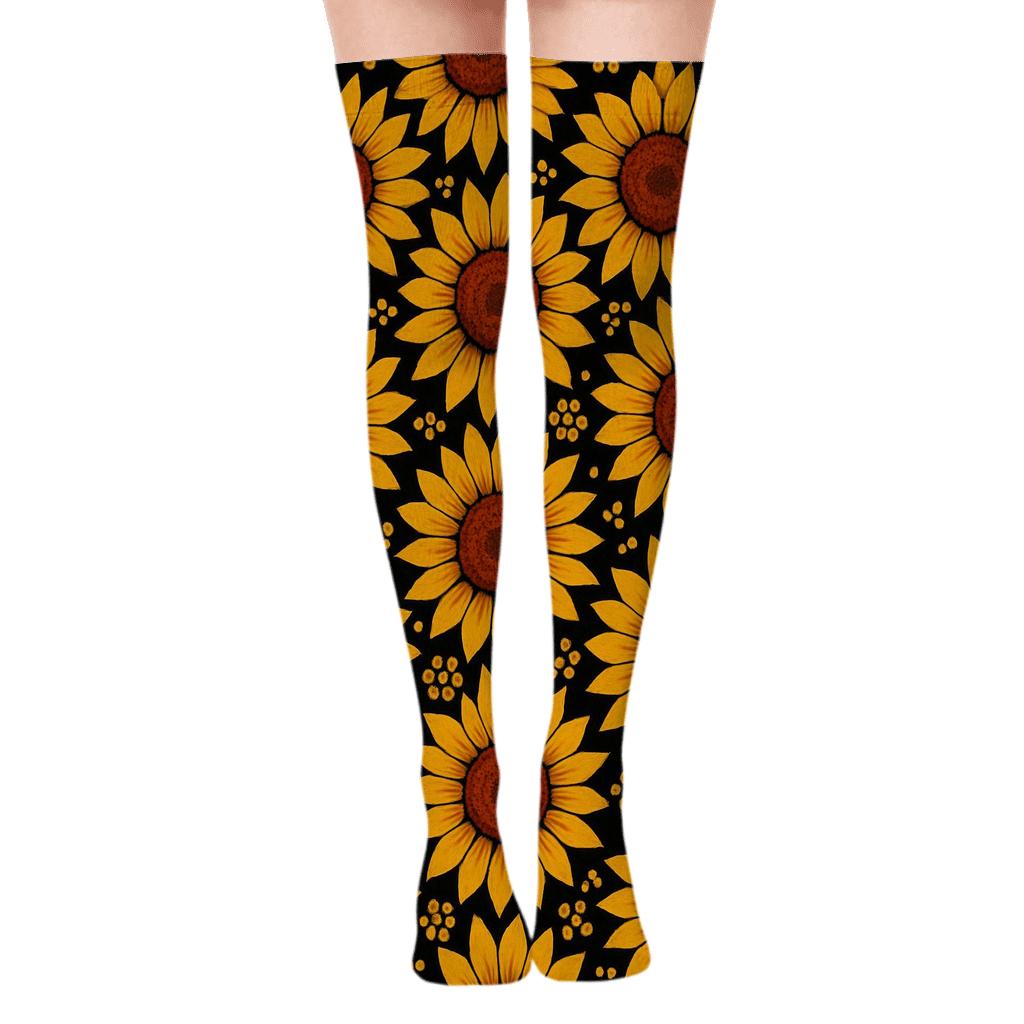 Midnight Sunflower Constellation Tessellation stylish fashion over-the-knee socks