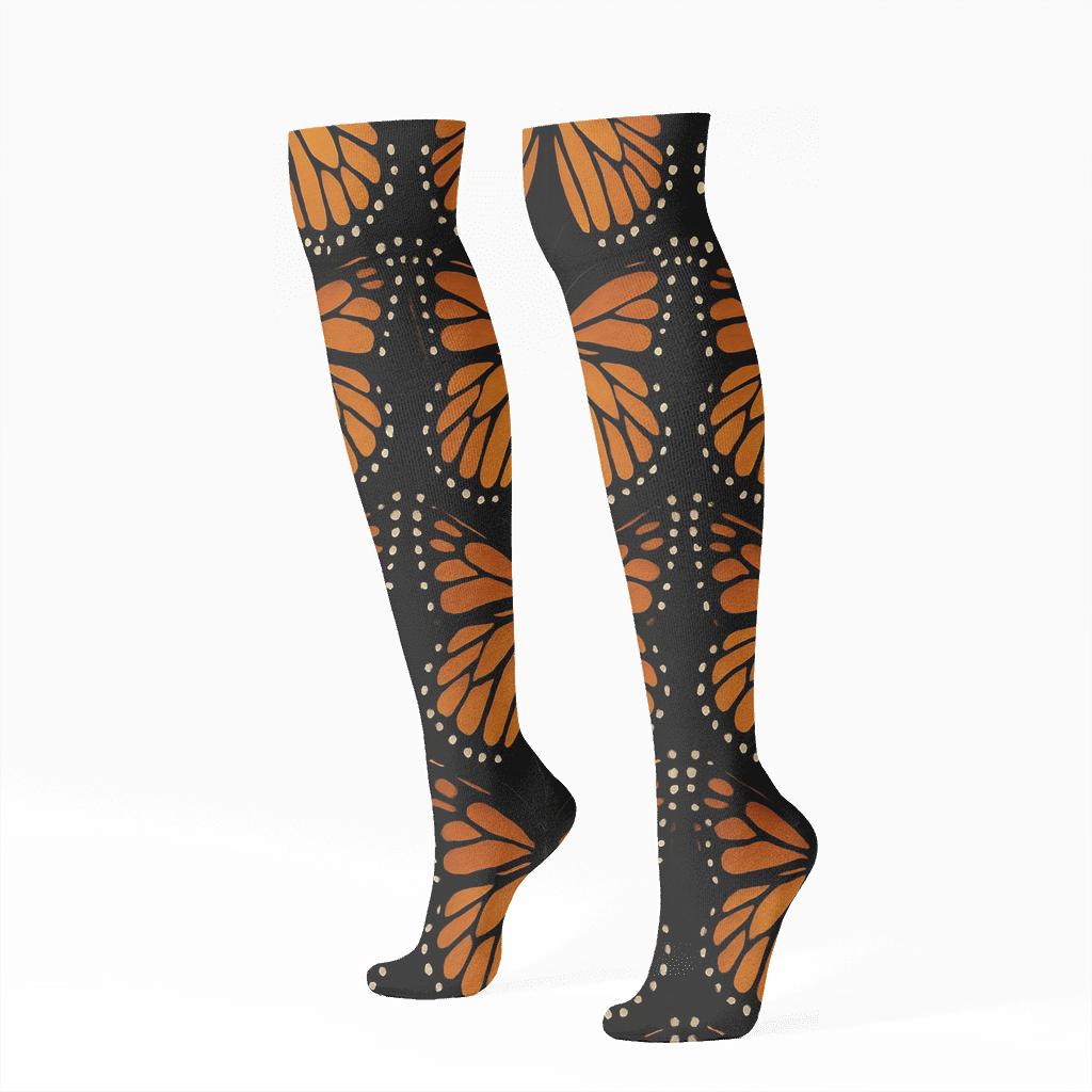 Monarch Wing Lattice On Midnight Field personalized knee-high socks