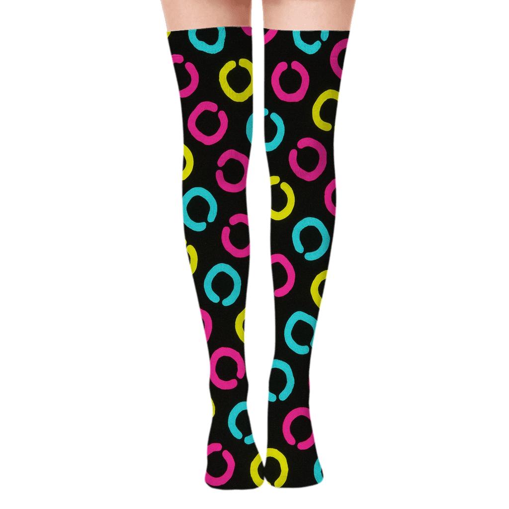 Neon Eclipse Leopard Grid designer print over-the-knee socks