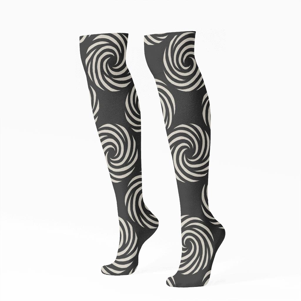 Midnight Zebra Stripe Orbit Rings premium sports knee-high socks