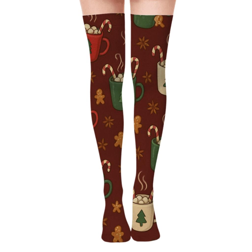 Festive Mug And Cocoa Xmas Scatter premium cozy over-the-knee socks