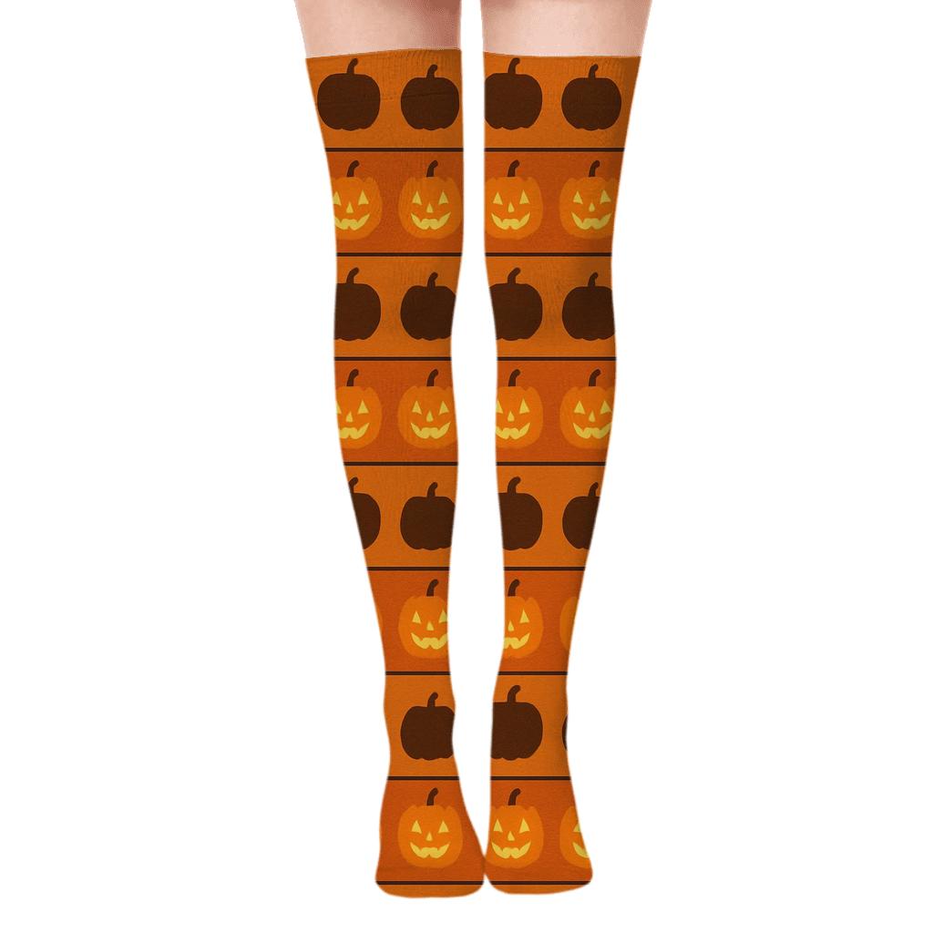 Striped Pumpkin Banding On Orange Background premium cozy over-the-knee socks
