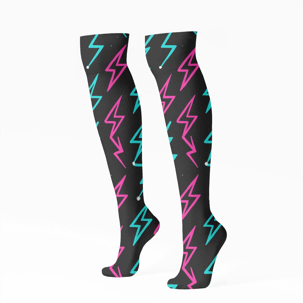 Neon Bolt Circuit Grid unique graphic knee-high socks