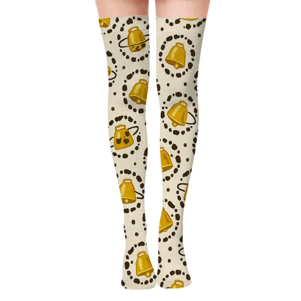 Orbiting Cowbells And Micro Spots soft everyday over-the-knee socks