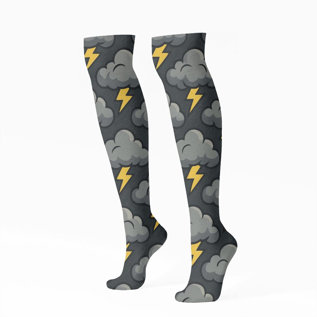 Storm Grid Lightning Cloud Lattice premium sports knee-high socks