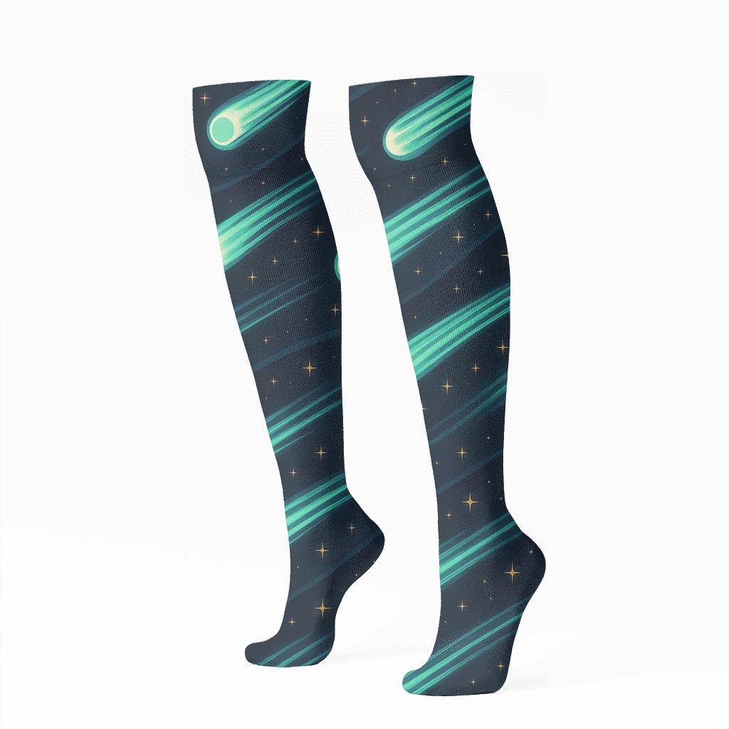 Ion Trail Comet Wave On Midnight Gradient stylish athletic knee-high socks