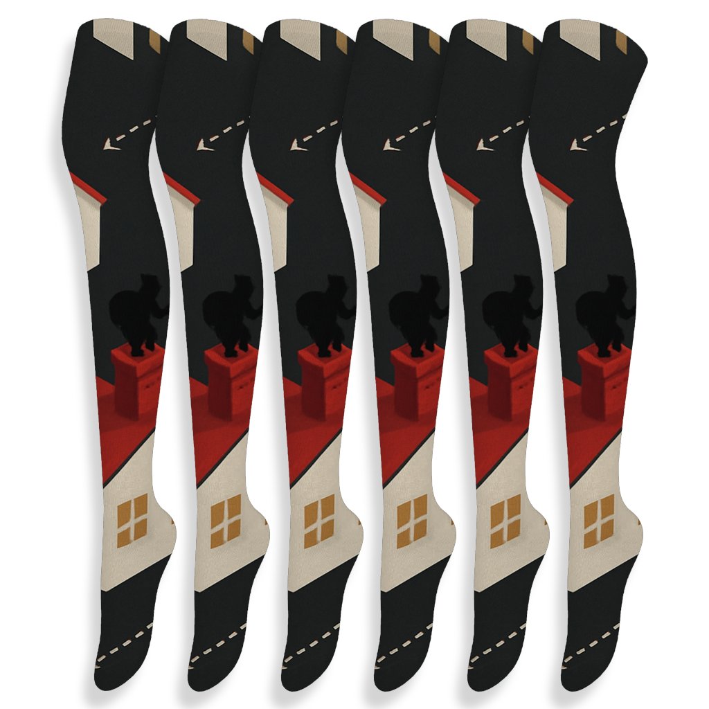 Rooftop Route Map In Santa Claus Style unique graphic over-the-knee socks