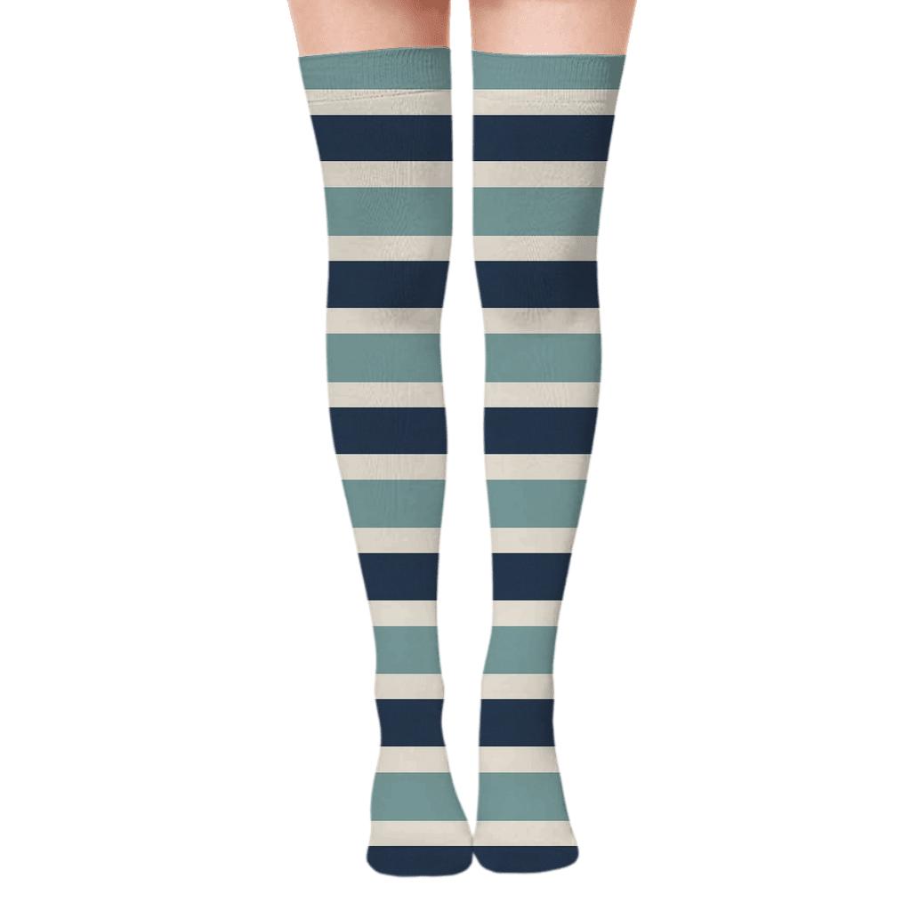 Tidal Orbit Bands designer print over-the-knee socks