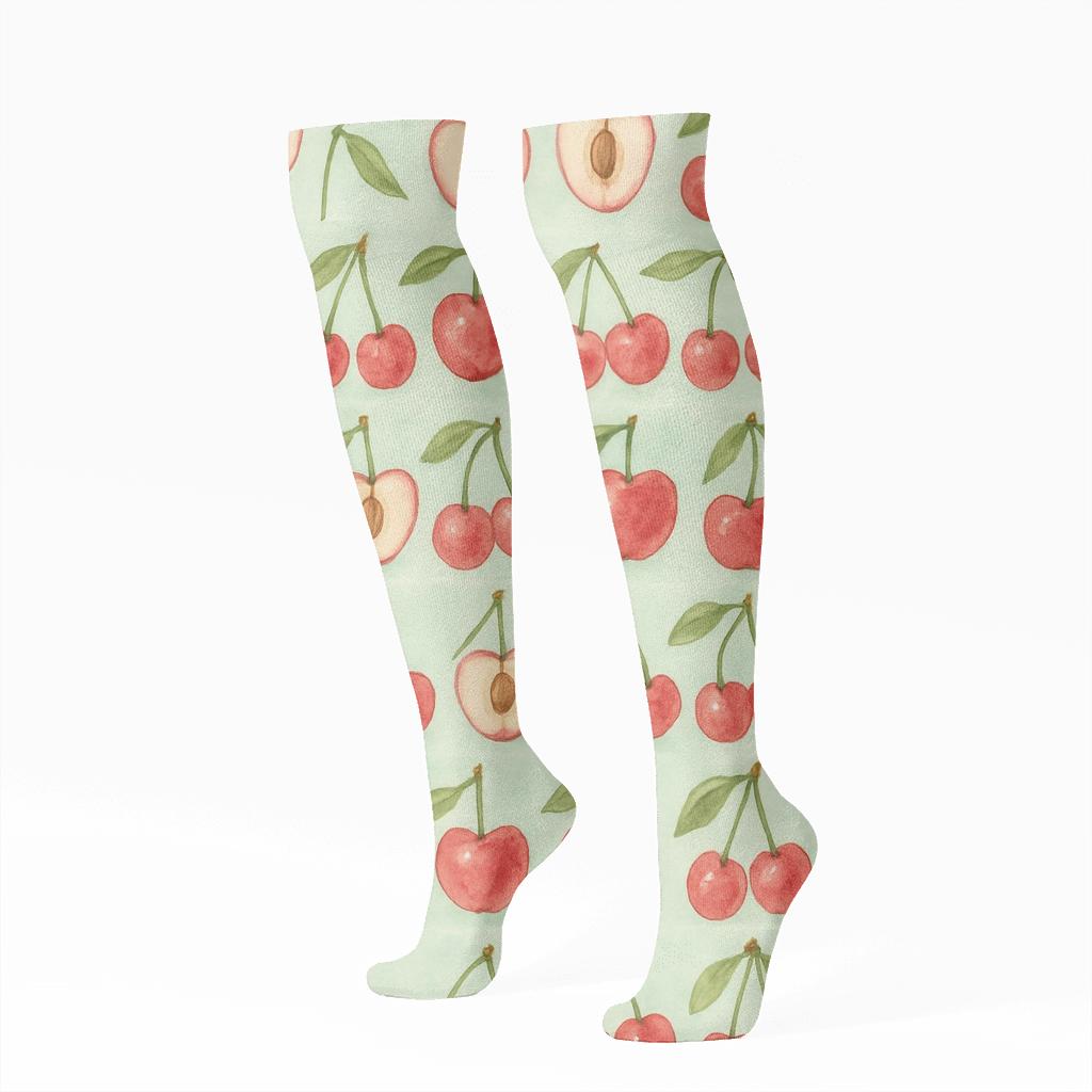 Watercolor Half Cut Cherry Bands premium sports knee-high socks