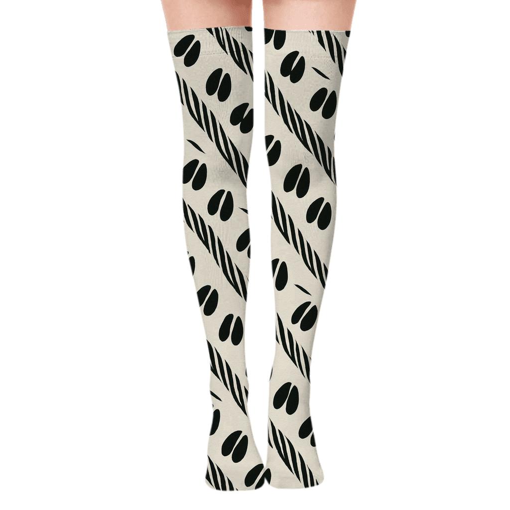 Ivory Field Zebra Hoof Print Pathways designer print over-the-knee socks