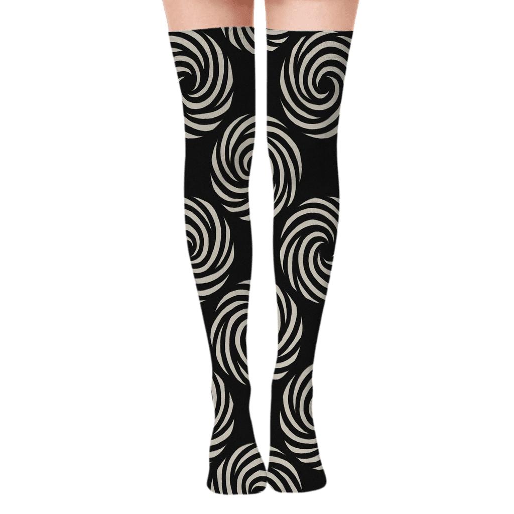 Midnight Zebra Stripe Orbit Rings unique graphic over-the-knee socks