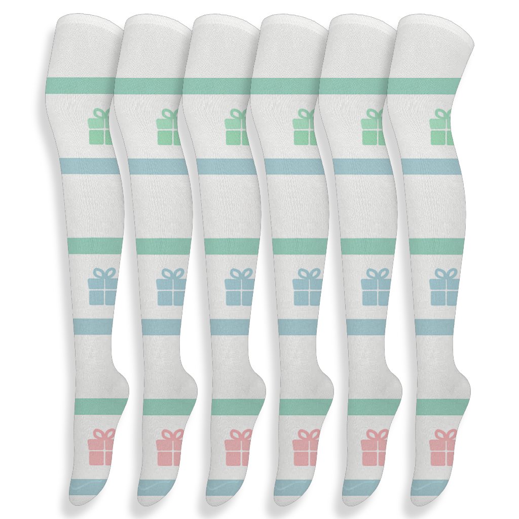 Ribbon Bands With Pastel Presents Motifs premium cozy over-the-knee socks