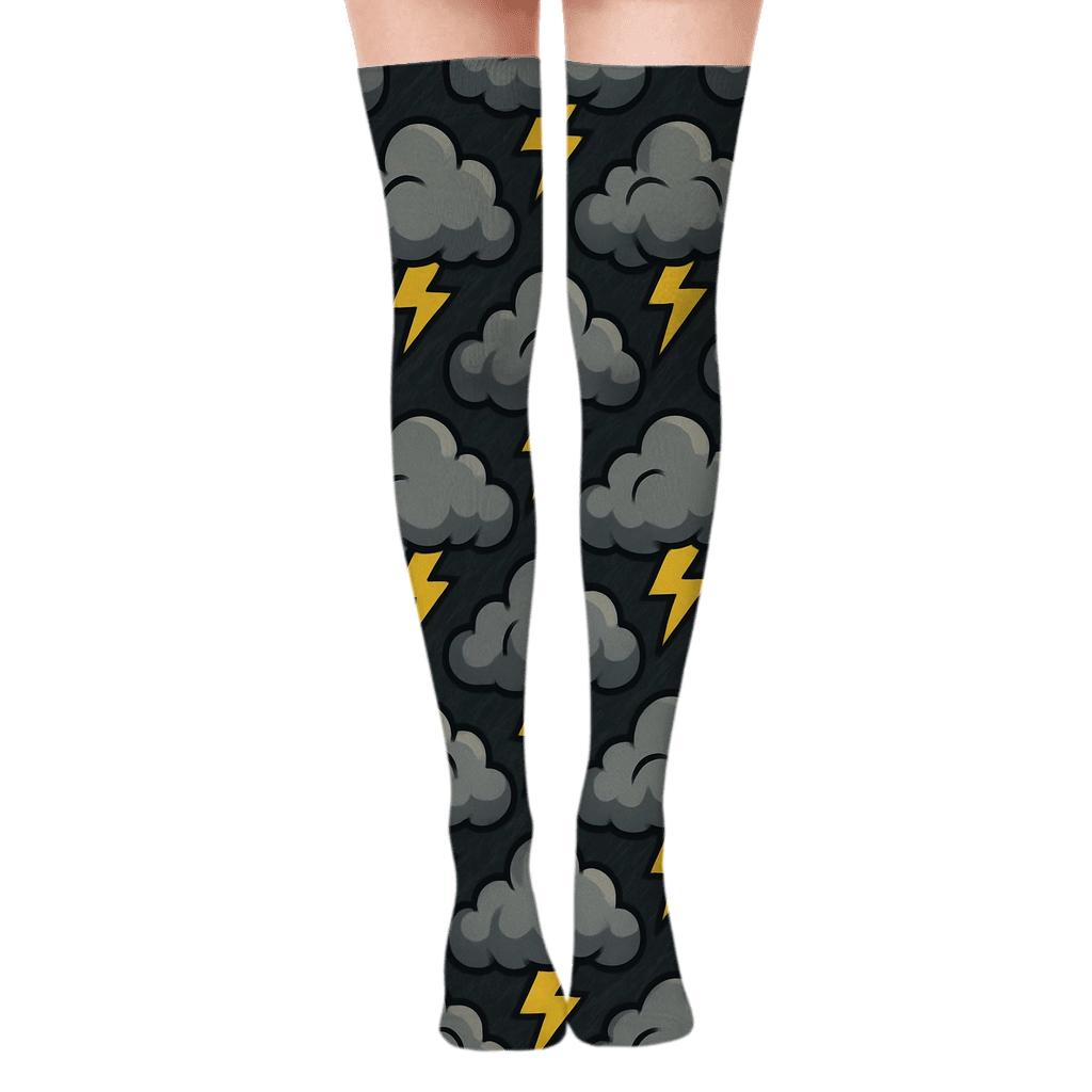 Storm Grid Lightning Cloud Lattice unique graphic over-the-knee socks