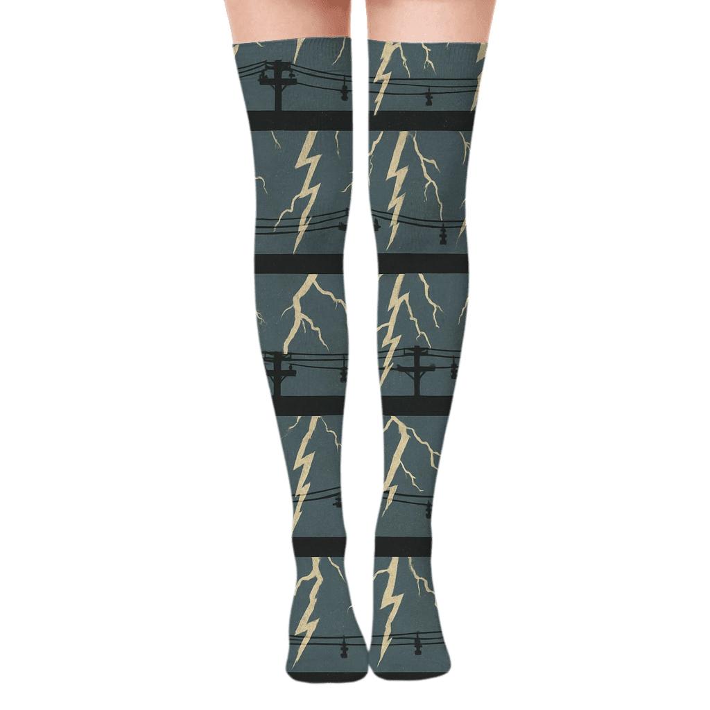 Vintage Power Line Storm Bands personalized over-the-knee socks
