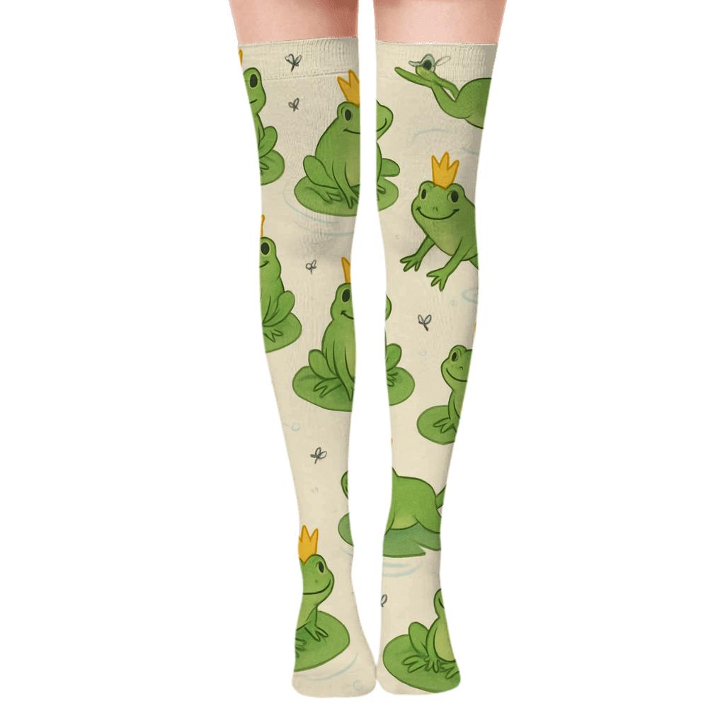 Royal Pond Frog Crown Scatter stylish fashion over-the-knee socks