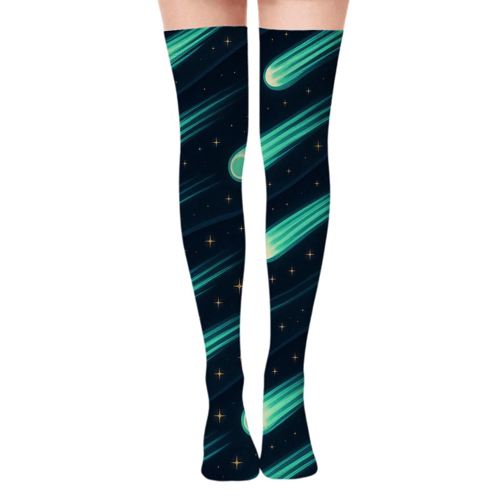 Ion Trail Comet Wave On Midnight Gradient premium cozy over-the-knee socks
