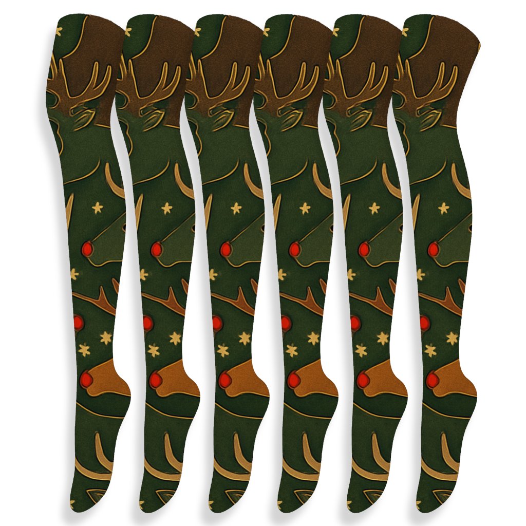 Red-Nosed Reindeer-Rudolph Tessellation Parade premium cozy over-the-knee socks