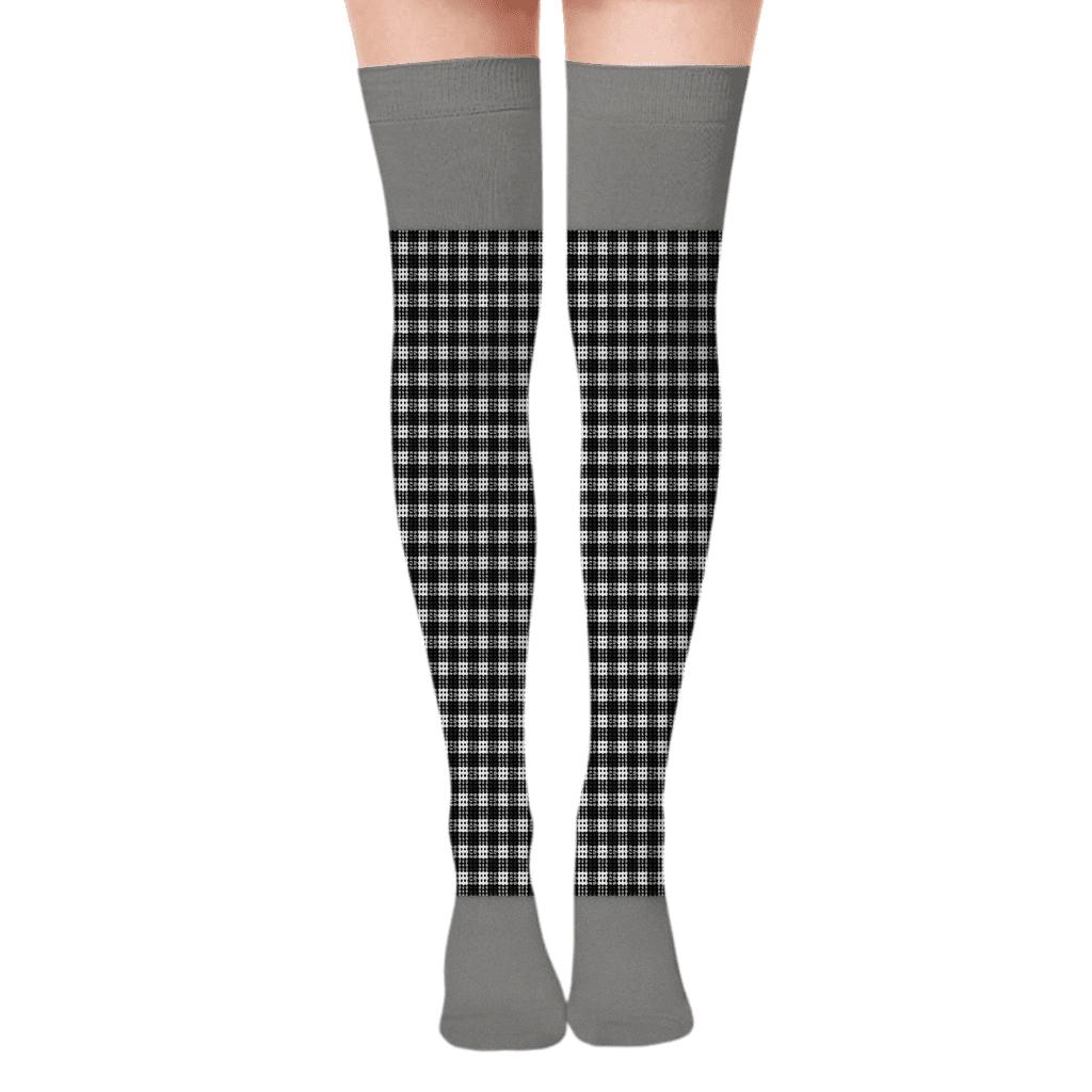 Monochrome Micro Check Texture Field stylish fashion over-the-knee socks