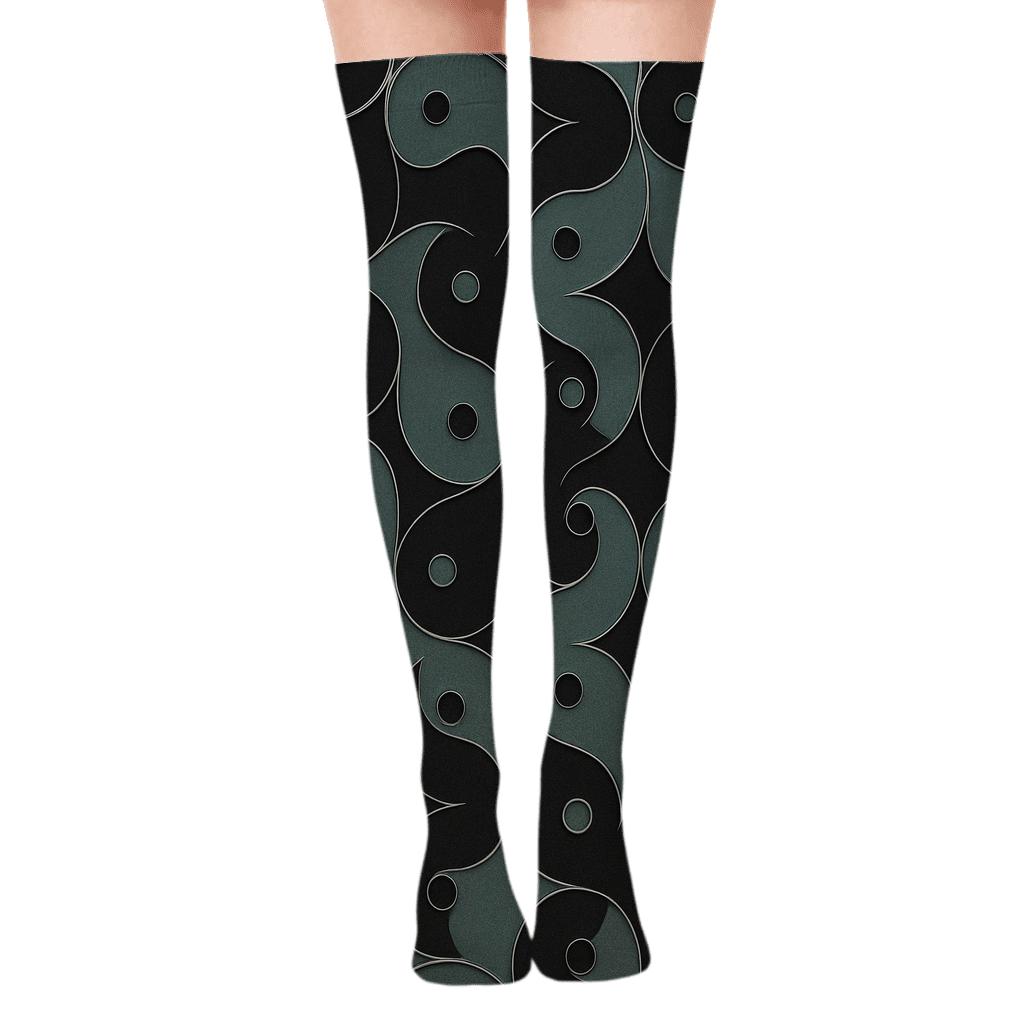 Charcoal Teardrop Yin Yang Tessellation soft everyday over-the-knee socks