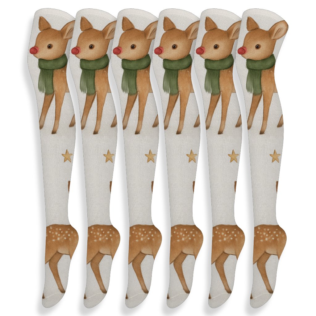 Snowfield Fawn Scatter Rudolph Pattern stylish fashion over-the-knee socks