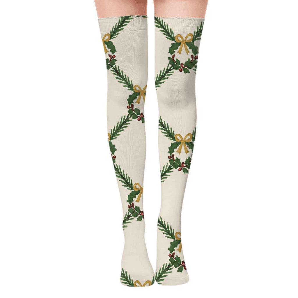 Garland Lattice With Wreath Accents comfortable cotton over-the-knee socks